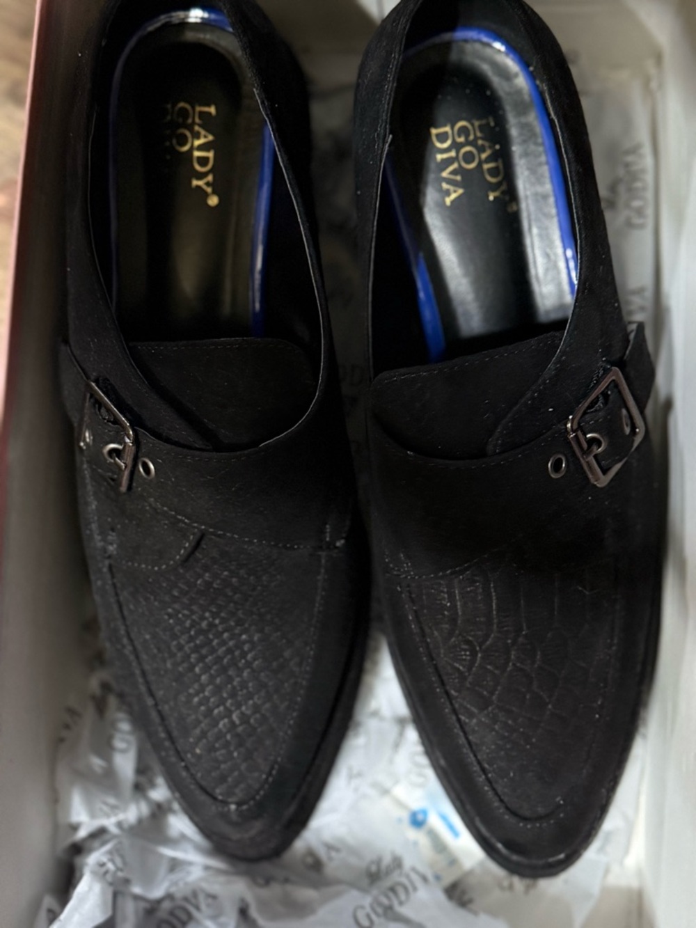 NWB Lady Godiva Black Platform Loafers with Buckle Detail ✨ office siren
